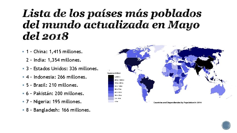  1 – China: 1, 415 millones. 2 – India: 1, 354 millones. 3