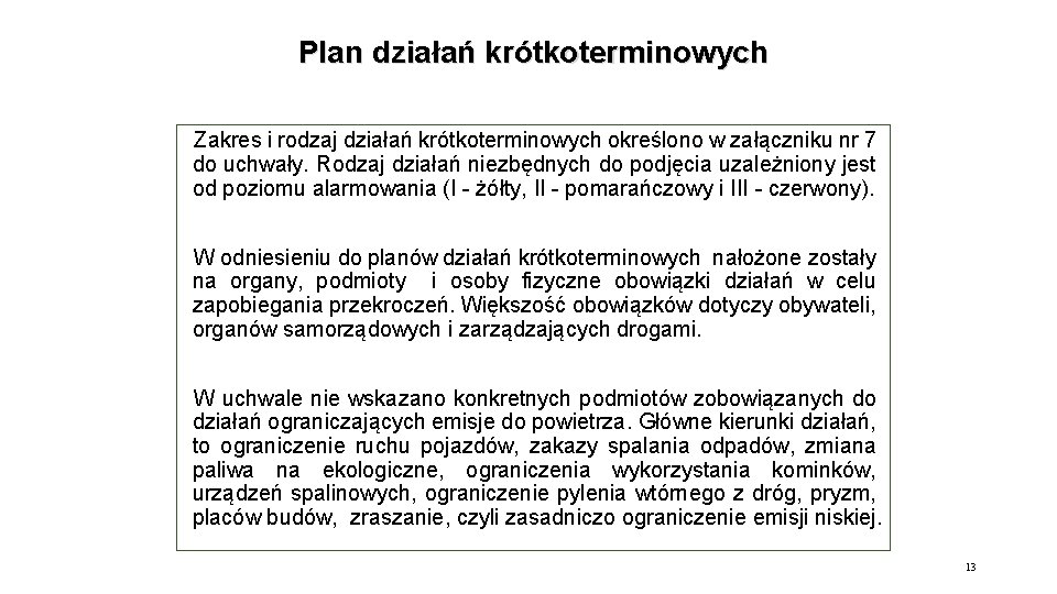 Plan działań krótkoterminowych Zakres i rodzaj działań krótkoterminowych określono w załączniku nr 7 do