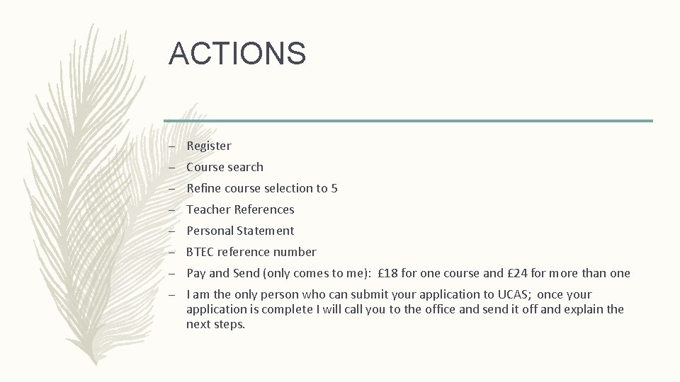 ACTIONS – Register – Course search – Refine course selection to 5 – Teacher