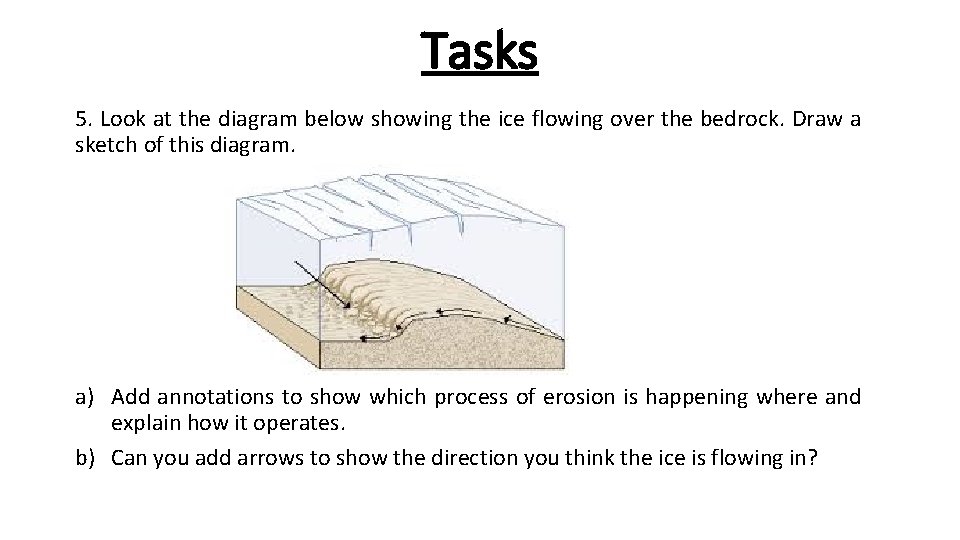 Tasks 5. Look at the diagram below showing the ice flowing over the bedrock.