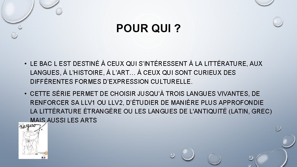 POUR QUI ? • LE BAC L EST DESTINÉ À CEUX QUI S’INTÉRESSENT À