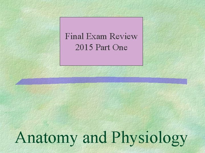 Final Exam Review 2015 Part One Anatomy and