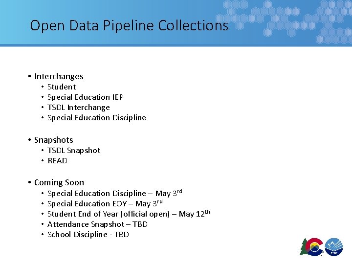 Open Data Pipeline Collections • Interchanges • • Student Special Education IEP TSDL Interchange Open Data Pipeline Collections • Interchanges • • Student Special Education IEP TSDL Interchange