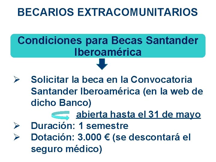 BECARIOS EXTRACOMUNITARIOS Condiciones para Becas Santander Iberoamérica Ø Ø Ø Solicitar la beca en