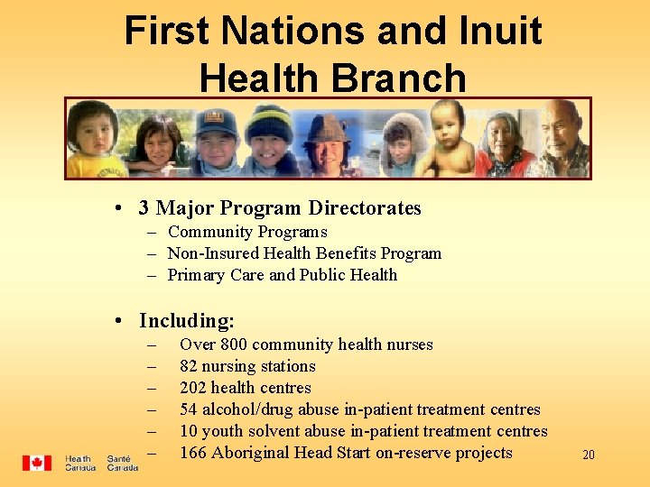 First Nations and Inuit Health Branch • 3 Major Program Directorates – Community Programs