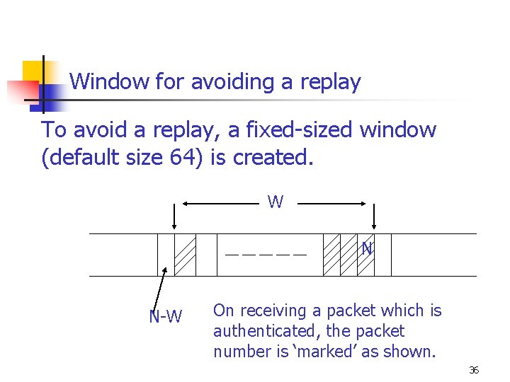 Window for avoiding a replay To avoid a replay, a fixed-sized window (default size