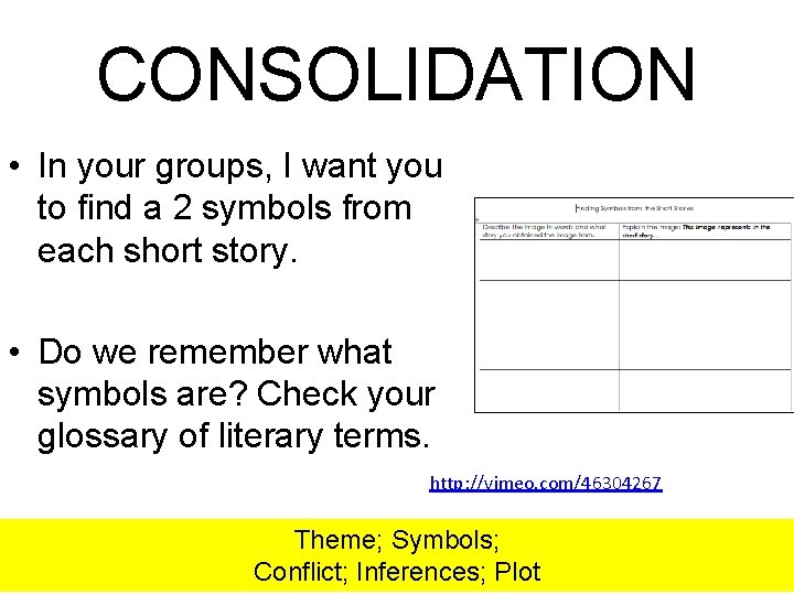 CONSOLIDATION • In your groups, I want you to find a 2 symbols from