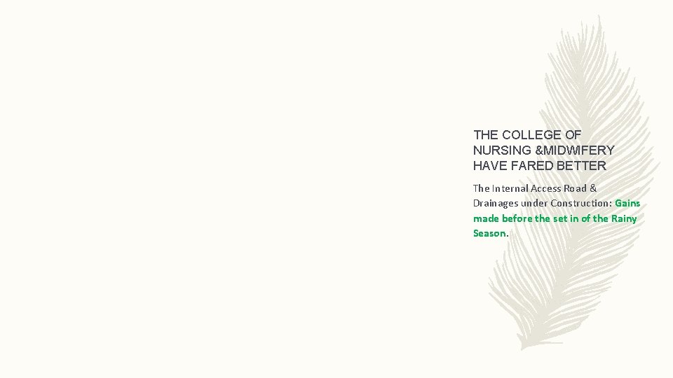 THE COLLEGE OF NURSING &MIDWIFERY HAVE FARED BETTER The Internal Access Road & Drainages