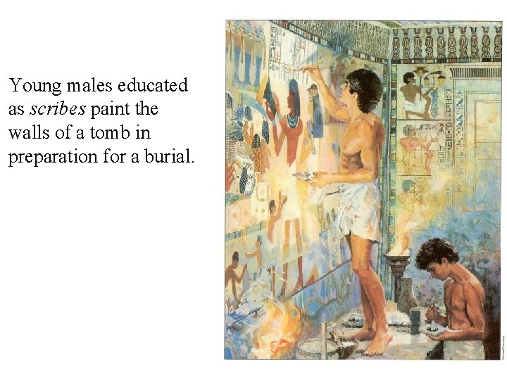 Young males educated as scribes paint the walls of a tomb in preparation for