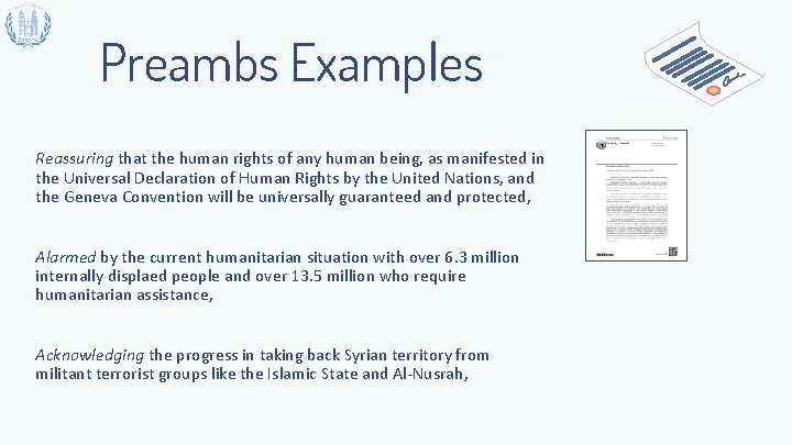 Preambs Examples Reassuring that the human rights of any human being, as manifested in