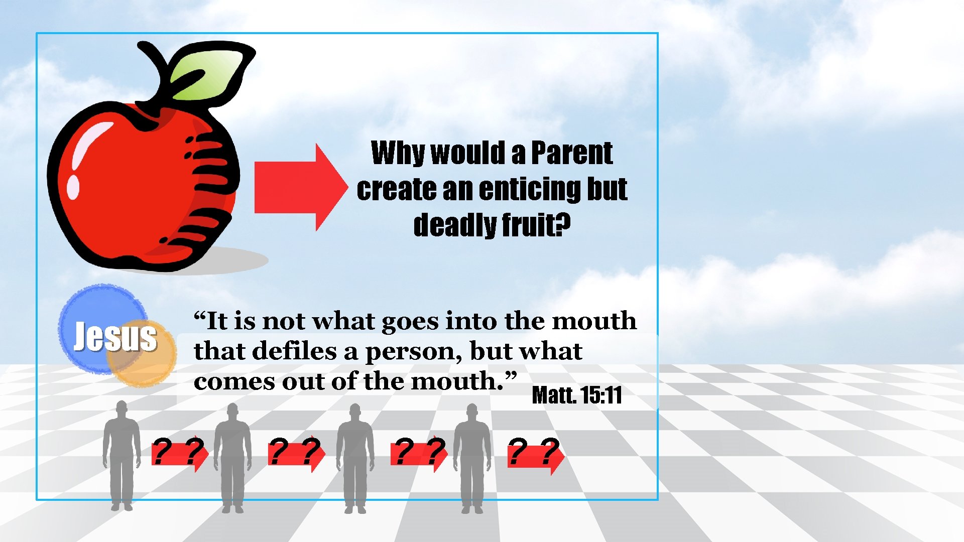 Why would a Parent create an enticing but deadly fruit? Jesus “It is not