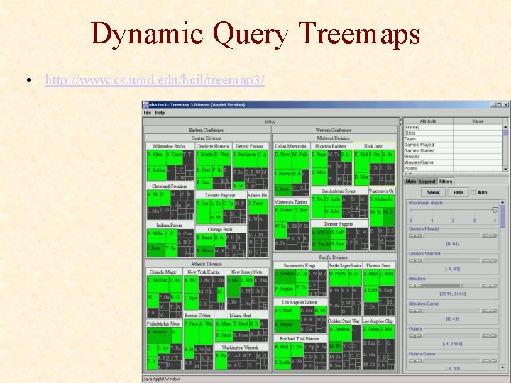 Dynamic Query Treemaps • http: //www. cs. umd. edu/hcil/treemap 3/ 