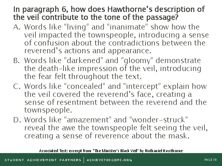 In paragraph 6, how does Hawthorne’s description of the veil contribute to the tone