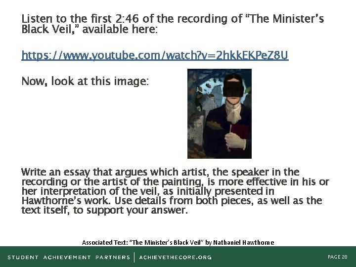 Listen to the first 2: 46 of the recording of “The Minister’s Black Veil,
