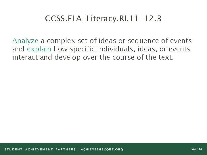 CCSS. ELA-Literacy. RI. 11 -12. 3 Analyze a complex set of ideas or sequence