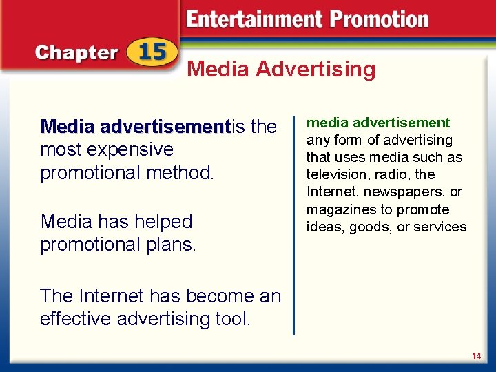 Media Advertising Media advertisement is the most expensive promotional method. Media has helped promotional