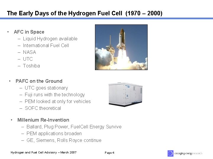 The Early Days of the Hydrogen Fuel Cell (1970 – 2000) • AFC in