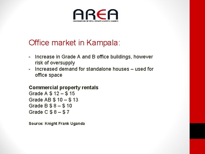 Office market in Kampala: - Increase in Grade A and B office buildings, however