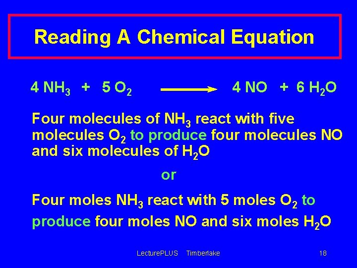 Reading A Chemical Equation 4 NH 3 + 5 O 2 4 NO +