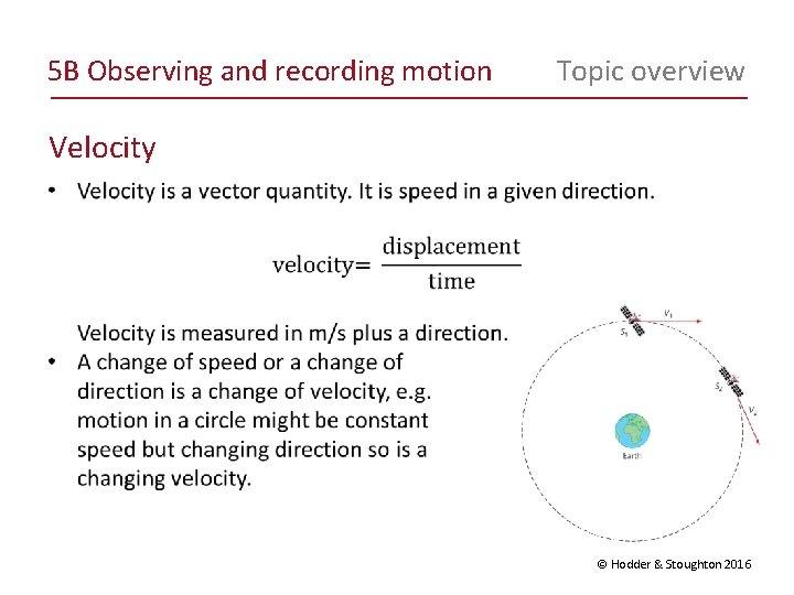 Velocity Topic 5 B Observing and recording motion Topic overview