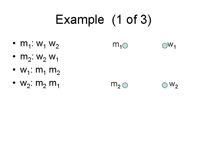 Example (1 of 3) • • m 1 : w 1 w 2 m