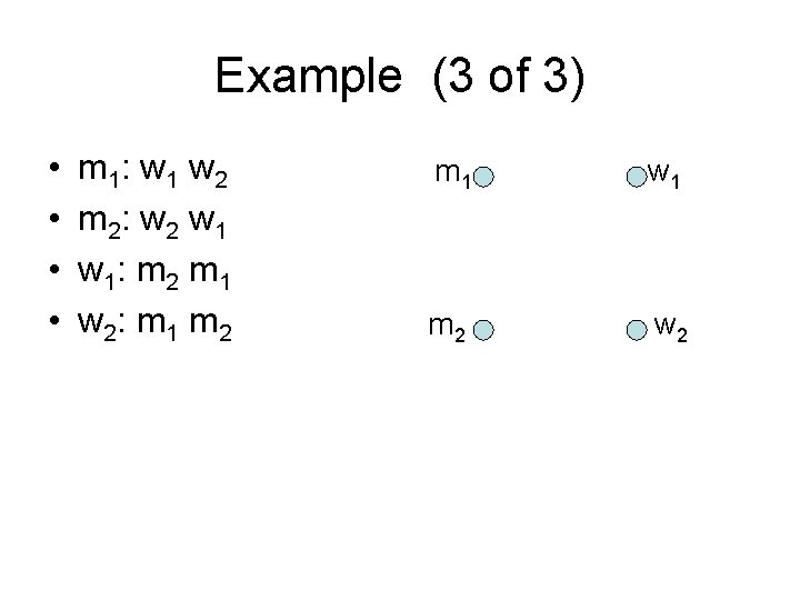 Example (3 of 3) • • m 1 : w 1 w 2 m