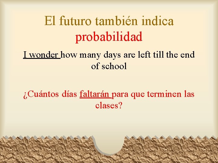 El futuro también indica probabilidad I wonder how many days are left till the