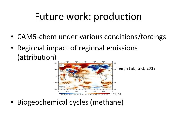 Future work: production • CAM 5 -chem under various conditions/forcings • Regional impact of