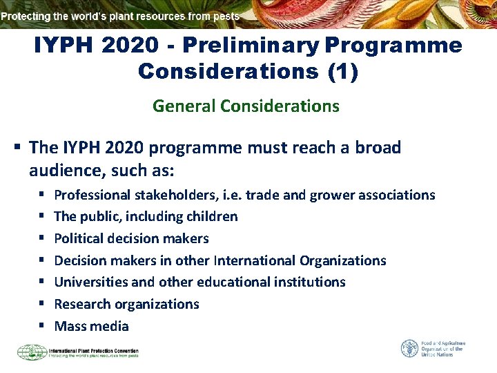 IYPH 2020 - Preliminary Programme Considerations (1) General Considerations § The IYPH 2020 programme
