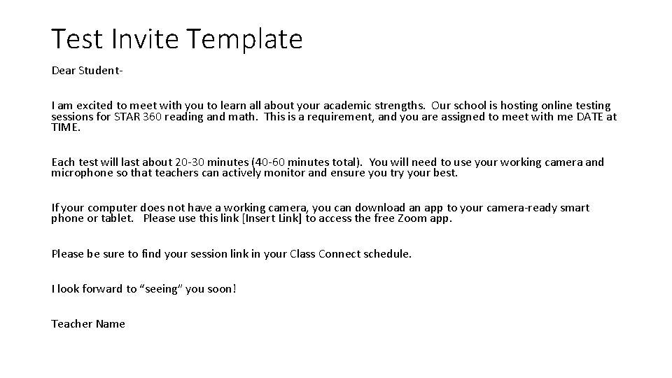 Test Invite Template Dear Student. I am excited to meet with you to learn Test Invite Template Dear Student. I am excited to meet with you to learn