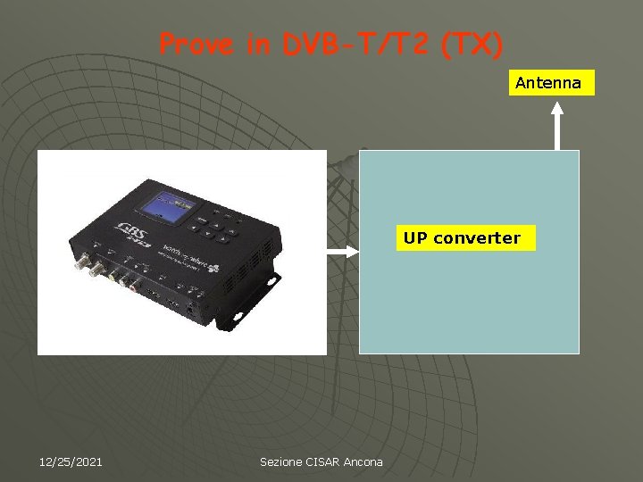 Prove in DVB-T/T 2 (TX) Antenna UP converter 12/25/2021 Sezione CISAR Ancona 