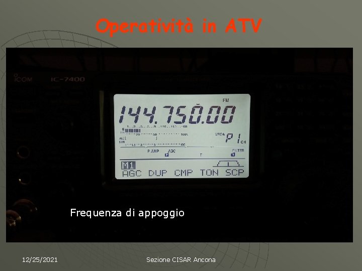 Operatività in ATV Frequenza di appoggio 12/25/2021 Sezione CISAR Ancona 