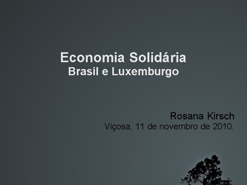 Economia Solidária Brasil e Luxemburgo Rosana Kirsch Viçosa, 11 de novembro de 2010. 