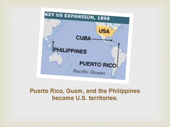 Puerto Rico, Guam, and the Philippines became U. S. territories. 