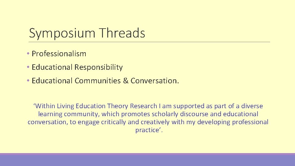 Symposium Threads • Professionalism • Educational Responsibility • Educational Communities & Conversation. ‘Within Living