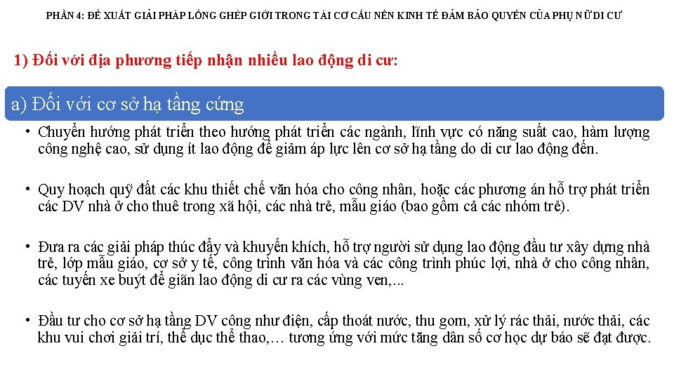 PHẦN 4: ĐỀ XUẤT GIẢI PHÁP LỒNG GHÉP GIỚI TRONG TÁI CƠ CẤU NỀN