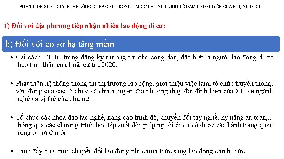 PHẦN 4: ĐỀ XUẤT GIẢI PHÁP LỒNG GHÉP GIỚI TRONG TÁI CƠ CẤU NỀN