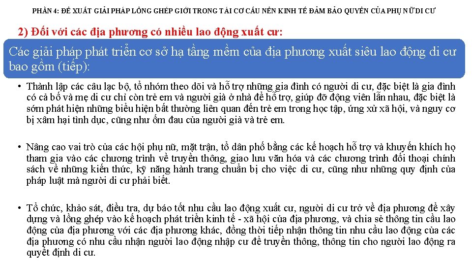PHẦN 4: ĐỀ XUẤT GIẢI PHÁP LỒNG GHÉP GIỚI TRONG TÁI CƠ CẤU NỀN
