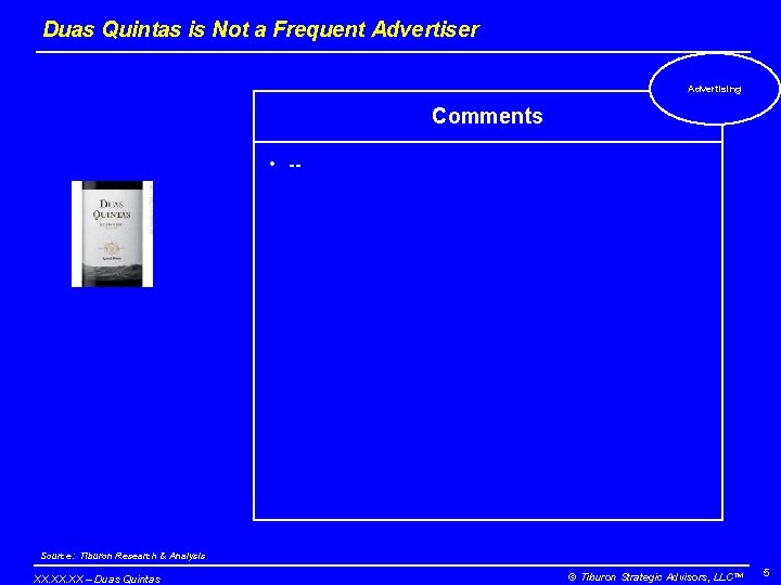 Duas Quintas is Not a Frequent Advertiser Advertising Comments • -- Source: Tiburon Research