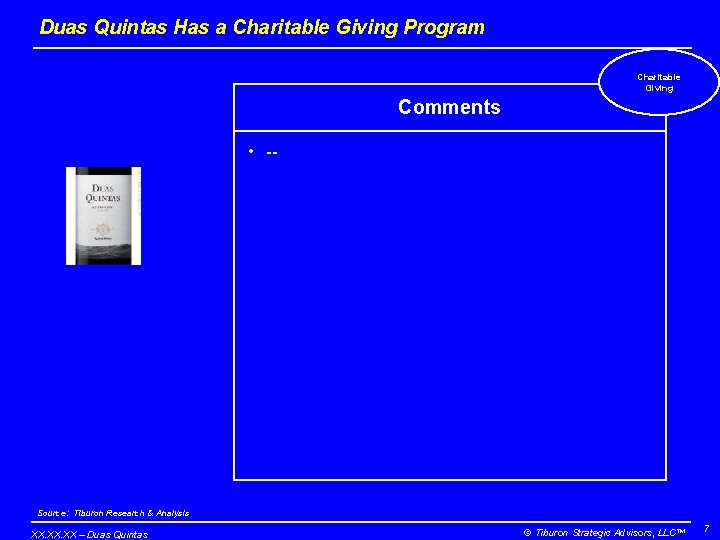 Duas Quintas Has a Charitable Giving Program Charitable Giving Comments • -- Source: Tiburon