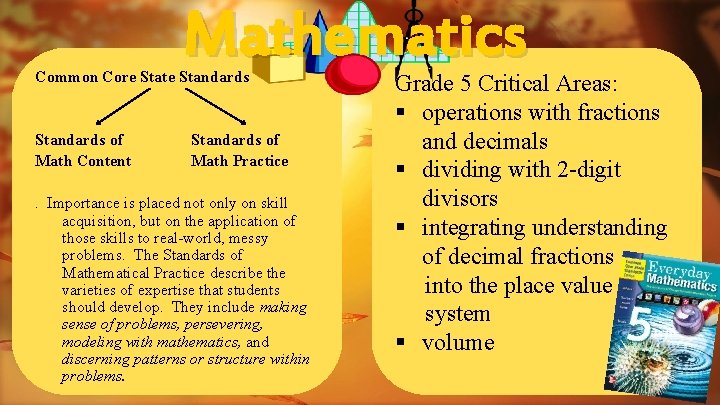 Mathematics Common Core State Standards of Math Content Standards of Math Practice . Importance