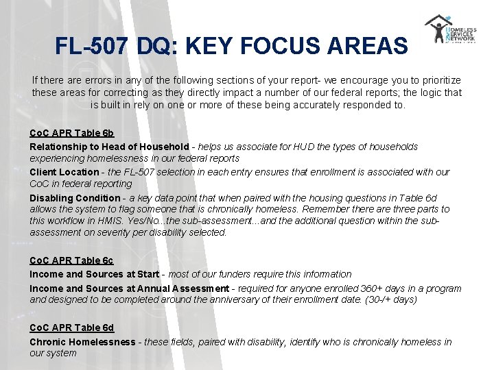 FL-507 DQ: KEY FOCUS AREAS If there are errors in any of the following