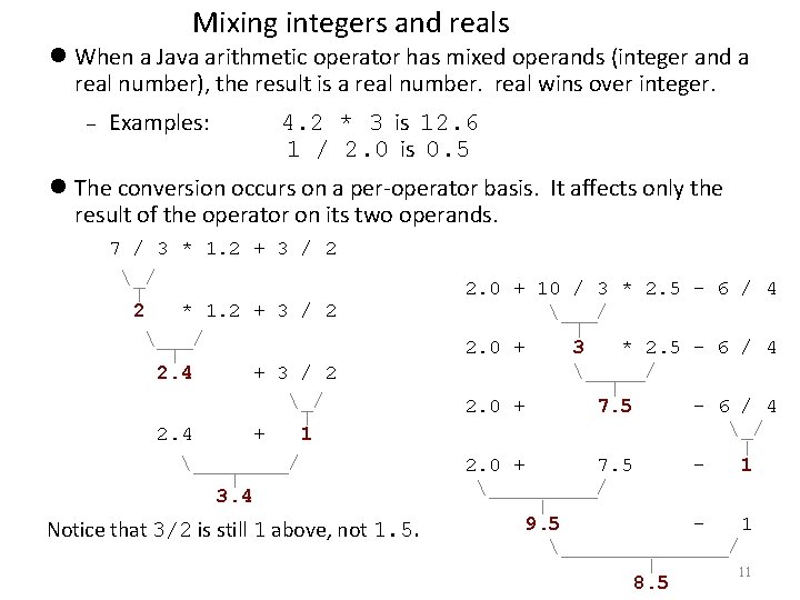 Mixing integers and reals When a Java arithmetic operator has mixed operands (integer and