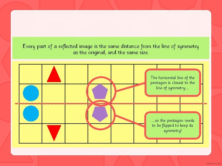 Every part of a reflected image is the same distance from the line of