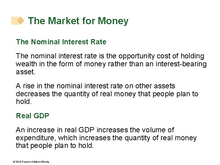 The Market for Money The Nominal Interest Rate The nominal interest rate is the