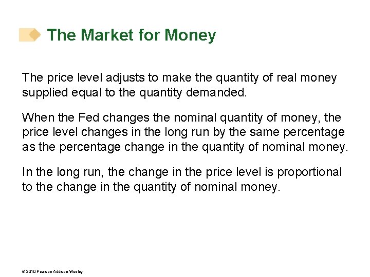 The Market for Money The price level adjusts to make the quantity of real