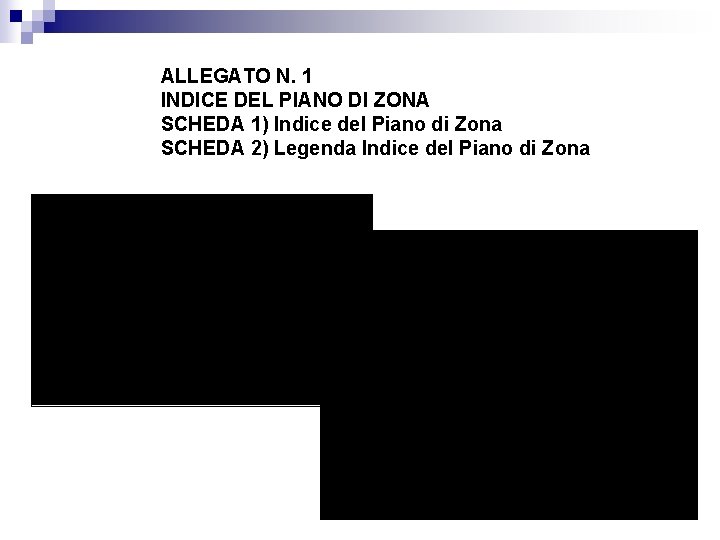 ALLEGATO N. 1 INDICE DEL PIANO DI ZONA SCHEDA 1) Indice del Piano di