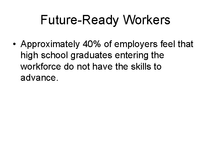 Future-Ready Workers • Approximately 40% of employers feel that high school graduates entering the