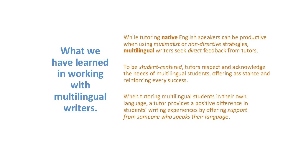 What we have learned in working with multilingual writers. While tutoring native English speakers