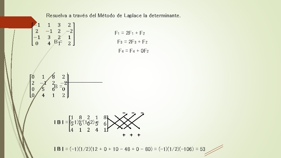 Resuelva a través del Método de Laplace la determinante. F 1 = 2 F